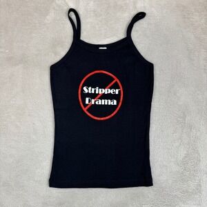 Y2K Stripper Drama Tank Top Womens Small Black Cami Spaghetti Strap